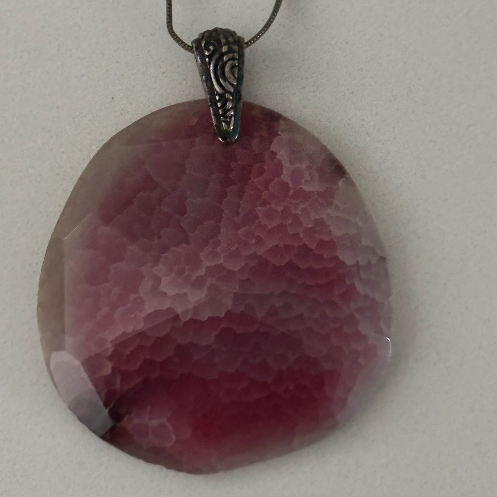 Pink stone silver chain necklace